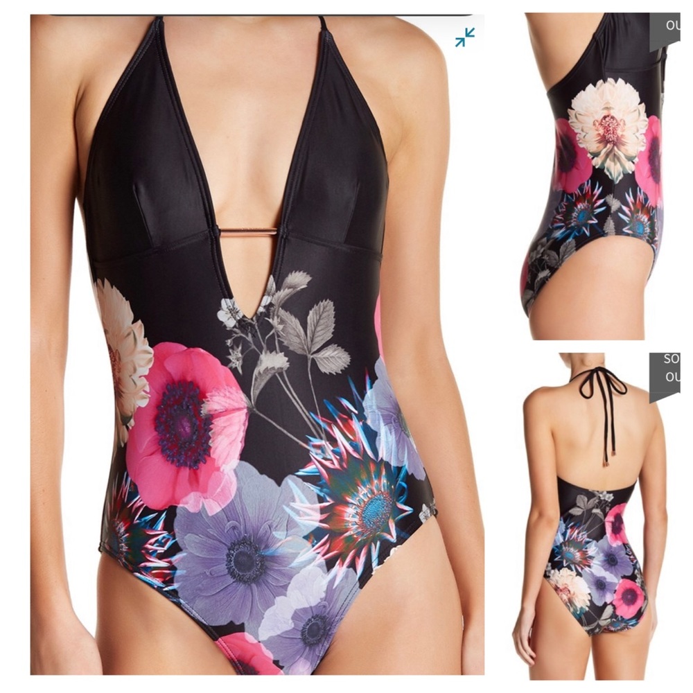 Ted Baker London Low V Neon Poppy Swimsuit 3